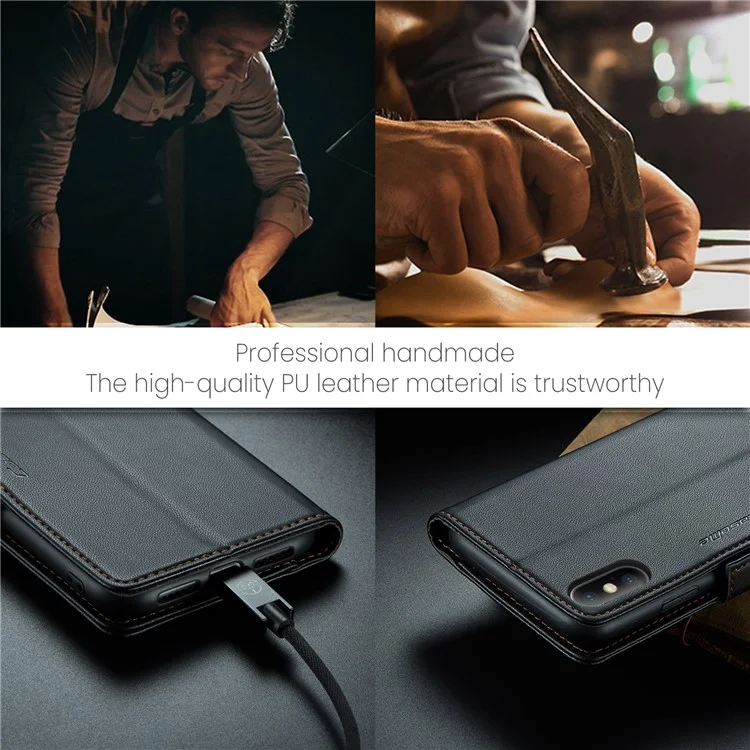 CASEME 023 Series RFID Blocking Leather Case для iPhone XS, кошелек со стоячей функцией, текстура личи, чехол для телефона - черный