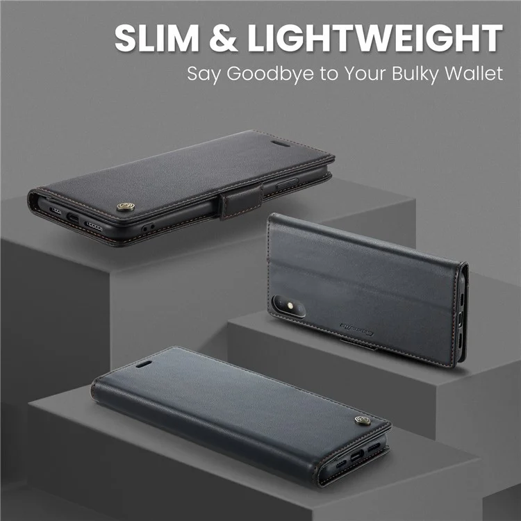 CASEME 023 Series RFID Blocking Leather Case для iPhone XS, кошелек со стоячей функцией, текстура личи, чехол для телефона - черный