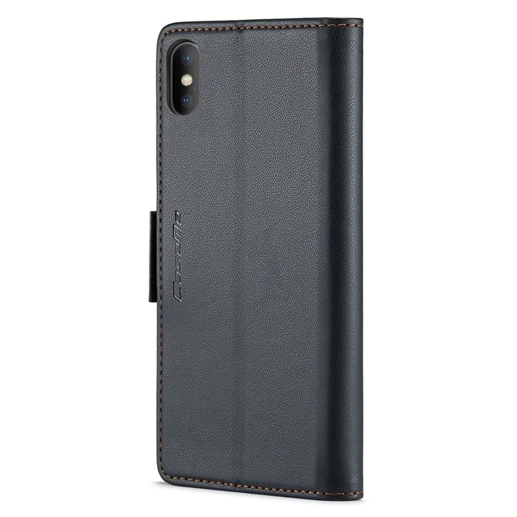 Caseme 023 Série RFID Bloqueio de Couro Caso Para Iphone Xs, Litchi Textute Stand Capela Tape - Preto