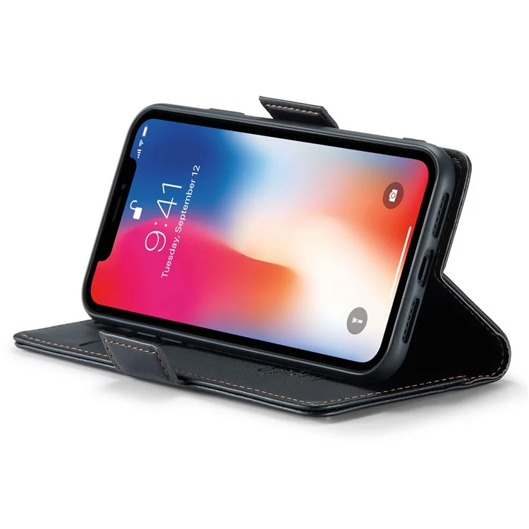 CASEME 023 Series RFID Blocking Leather Case для iPhone XS, кошелек со стоячей функцией, текстура личи, чехол для телефона - черный