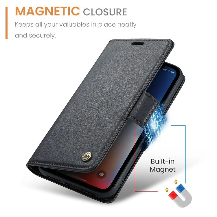 Caseme 023 Série RFID Blocking le Cuir Base Pour Iphone Xs, Couverture de Téléphone de Portefeuille de Stand de Texture Litchi - Noir