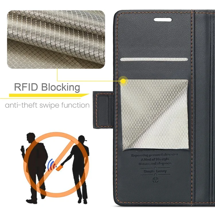 Caseme 023 Série RFID Bloqueio de Couro Caso Para Iphone Xs, Litchi Textute Stand Capela Tape - Preto