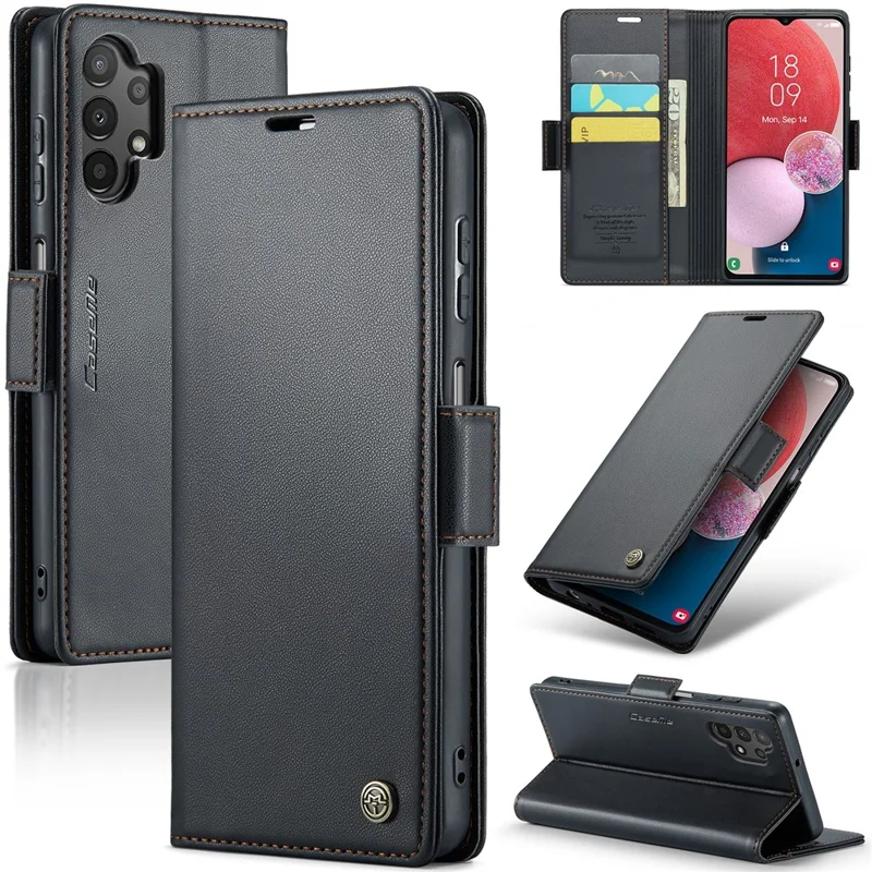 CASEME 023 Series Para Samsung Galaxy A13 4G / 5G / A04s 4G / A04 4G / M13 5G Carteira Caso RFID Bloqueando Capa de Couro Stand de Telefone - Preto