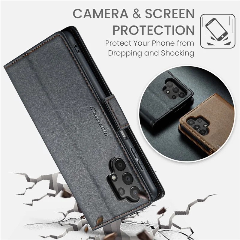CASEME 023 Series Para Samsung Galaxy A13 4G / 5G / A04s 4G / A04 4G / M13 5G Carteira Caso RFID Bloqueando Capa de Couro Stand de Telefone - Preto