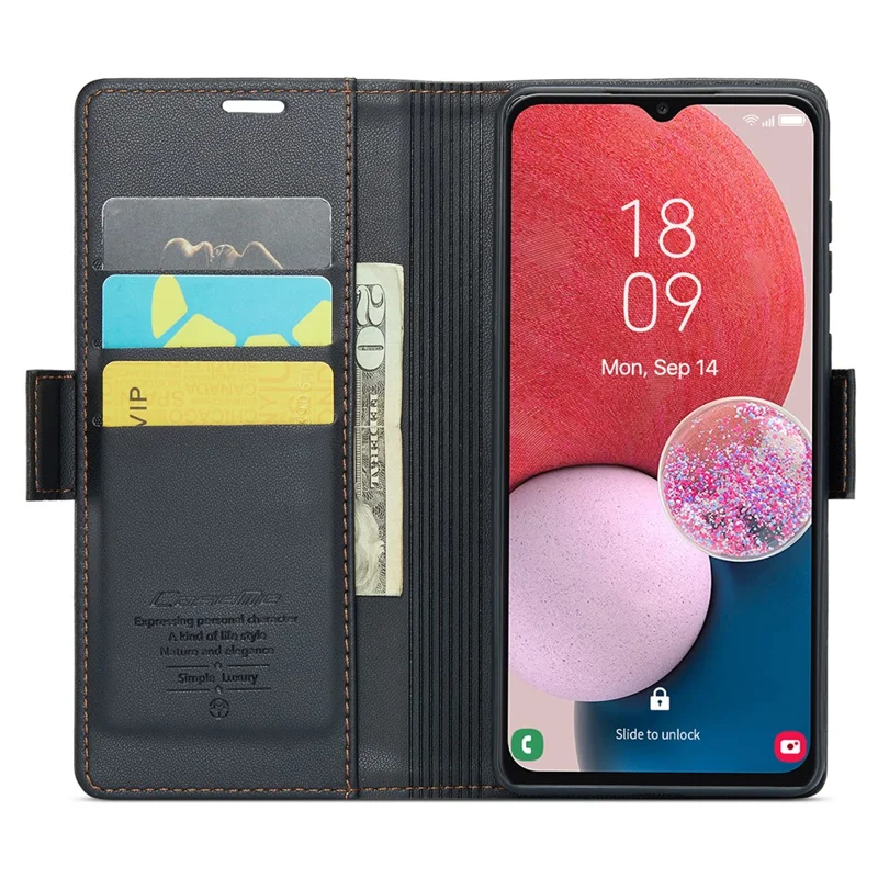 CASEME 023 Series Para Samsung Galaxy A13 4G / 5G / A04s 4G / A04 4G / M13 5G Carteira Caso RFID Bloqueando Capa de Couro Stand de Telefone - Preto