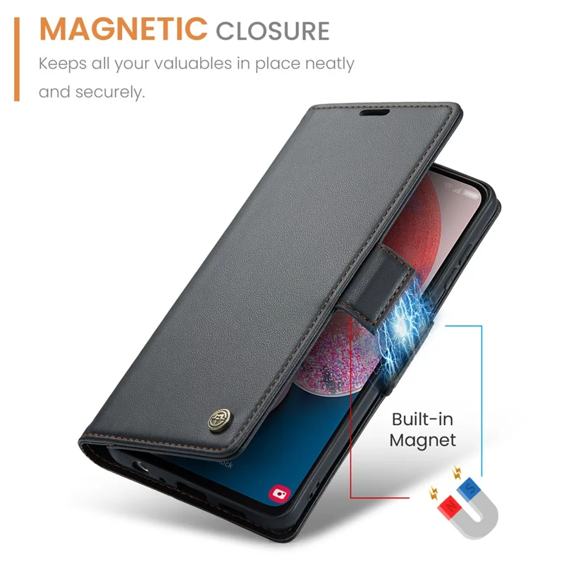 CASEME 023 Series Para Samsung Galaxy A13 4G / 5G / A04s 4G / A04 4G / M13 5G Carteira Caso RFID Bloqueando Capa de Couro Stand de Telefone - Preto
