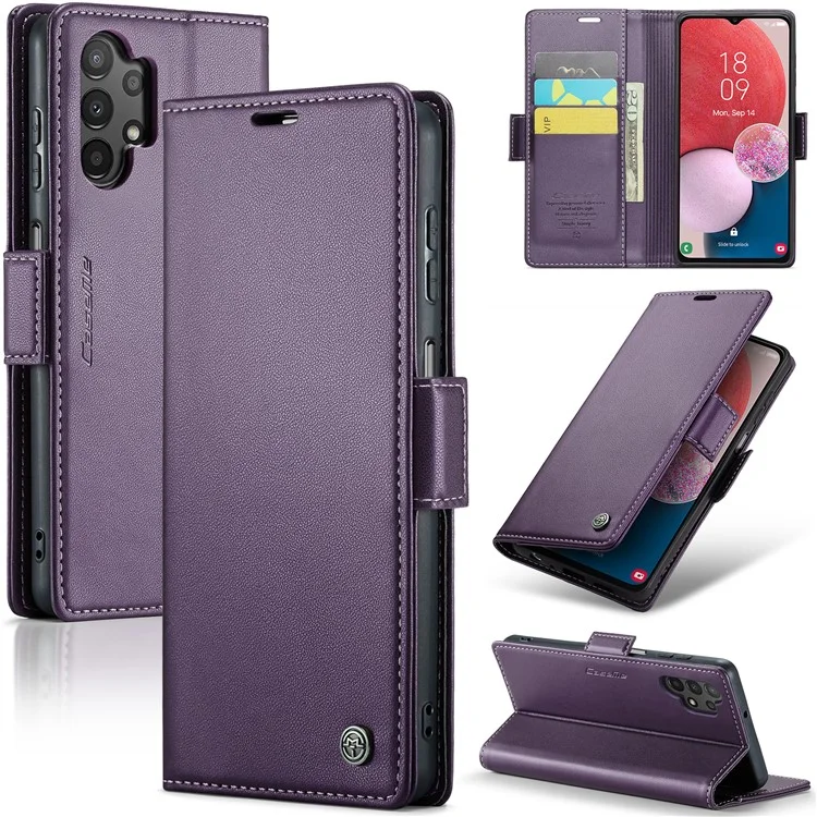 For Samsung Galaxy A13 4G / 5G / A04s 4G / A04 4G / M13 5G Leather Case CASEME 023 RFID Blocking 3 Card Slot Mobile Cover - Purple
