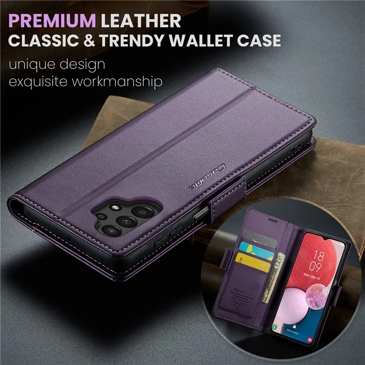 For Samsung Galaxy A13 4G / 5G / A04s 4G / A04 4G / M13 5G Leather Case CASEME 023 RFID Blocking 3 Card Slot Mobile Cover - Purple
