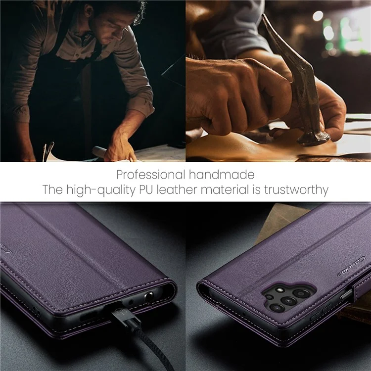 For Samsung Galaxy A13 4G / 5G / A04s 4G / A04 4G / M13 5G Leather Case CASEME 023 RFID Blocking 3 Card Slot Mobile Cover - Purple