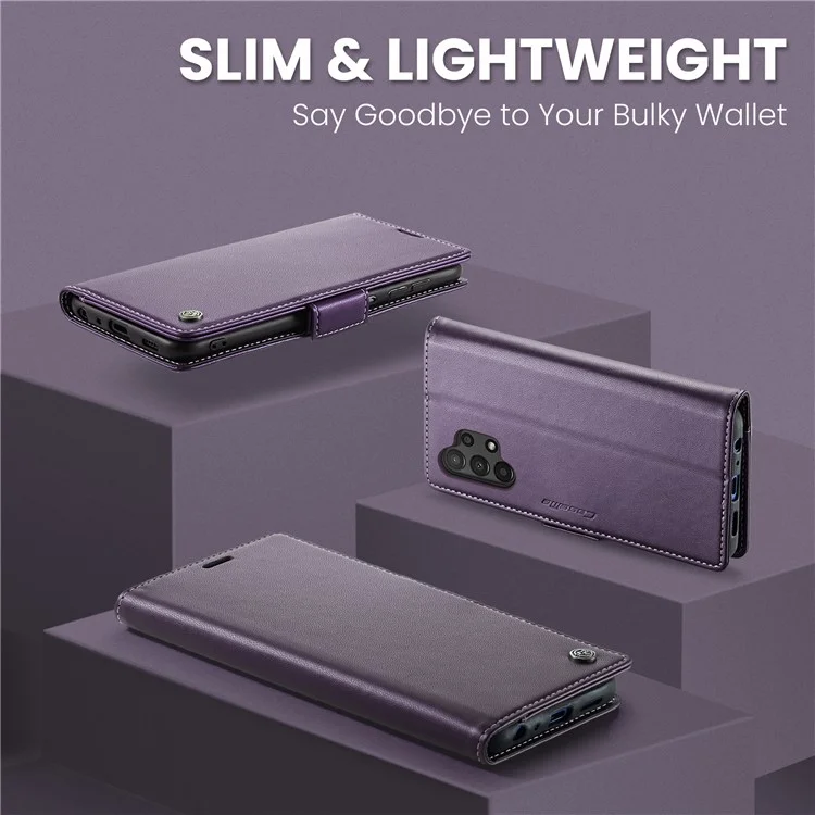For Samsung Galaxy A13 4G / 5G / A04s 4G / A04 4G / M13 5G Leather Case CASEME 023 RFID Blocking 3 Card Slot Mobile Cover - Purple