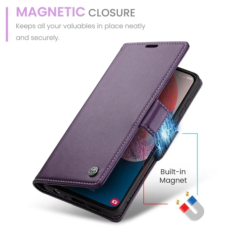 For Samsung Galaxy A13 4G / 5G / A04s 4G / A04 4G / M13 5G Leather Case CASEME 023 RFID Blocking 3 Card Slot Mobile Cover - Purple