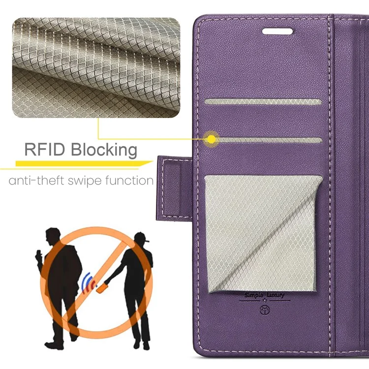 For Samsung Galaxy A13 4G / 5G / A04s 4G / A04 4G / M13 5G Leather Case CASEME 023 RFID Blocking 3 Card Slot Mobile Cover - Purple