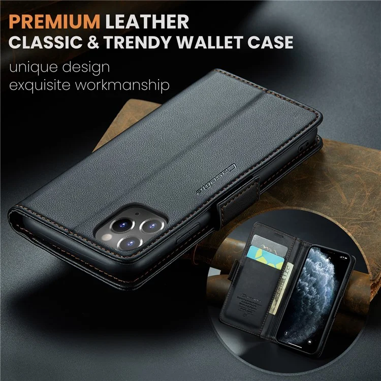 Caseme 023 Serie Stand Case de Teléfono de Cuero Para Iphone 11 Pro, Bloqueo de RFID Litchi Texture Wallet Cover - Negro