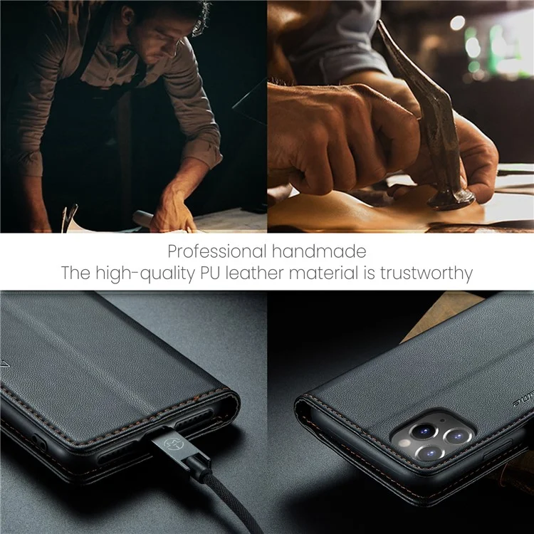 CASEME 023 Series Stand Leather Phone Case for iPhone 11 Pro , RFID Blocking Litchi Texture Wallet Cover - Black