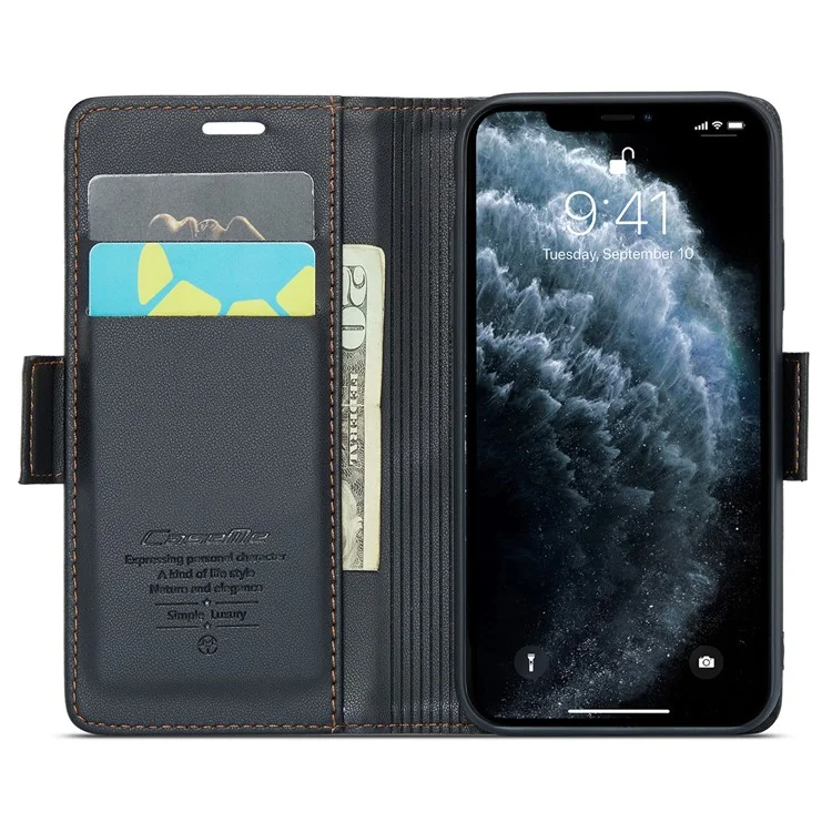 Caseme 023 Serie Stand Case de Teléfono de Cuero Para Iphone 11 Pro, Bloqueo de RFID Litchi Texture Wallet Cover - Negro