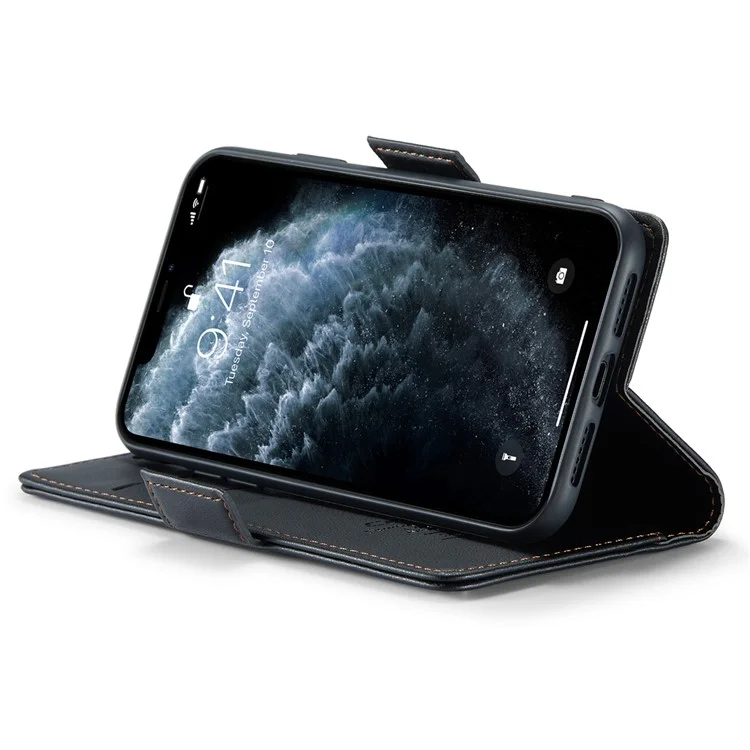 CASEME 023 Series Stand Leather Phone Case for iPhone 11 Pro , RFID Blocking Litchi Texture Wallet Cover - Black
