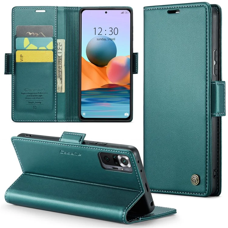 For Xiaomi Redmi Note 10 Pro 4G (India) / (Global) / Note 10 Pro Max 4G Leather Case CASEME 023 RFID Blocking 3 Card Slot Mobile Cover - Green