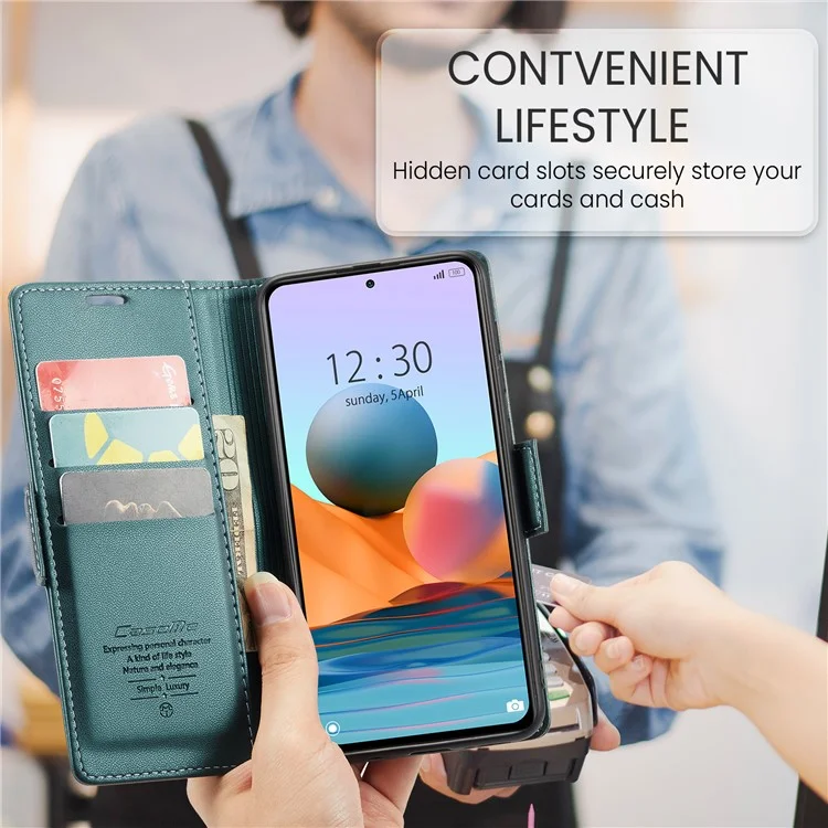 For Xiaomi Redmi Note 10 Pro 4G (India) / (Global) / Note 10 Pro Max 4G Leather Case CASEME 023 RFID Blocking 3 Card Slot Mobile Cover - Green