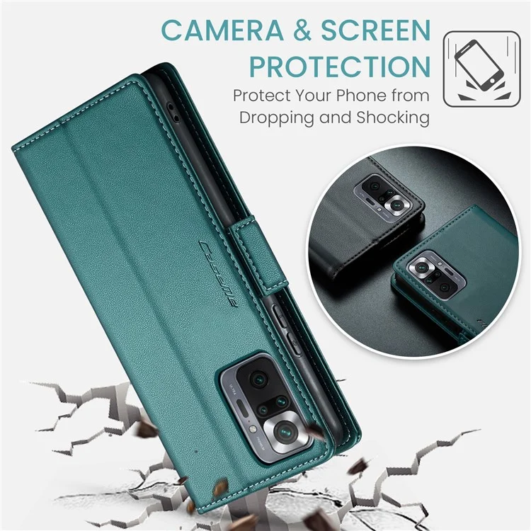 For Xiaomi Redmi Note 10 Pro 4G (India) / (Global) / Note 10 Pro Max 4G Leather Case CASEME 023 RFID Blocking 3 Card Slot Mobile Cover - Green
