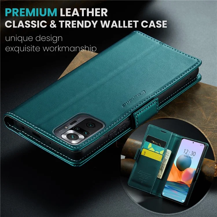 For Xiaomi Redmi Note 10 Pro 4G (India) / (Global) / Note 10 Pro Max 4G Leather Case CASEME 023 RFID Blocking 3 Card Slot Mobile Cover - Green