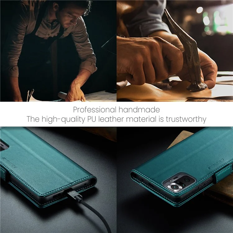For Xiaomi Redmi Note 10 Pro 4G (India) / (Global) / Note 10 Pro Max 4G Leather Case CASEME 023 RFID Blocking 3 Card Slot Mobile Cover - Green
