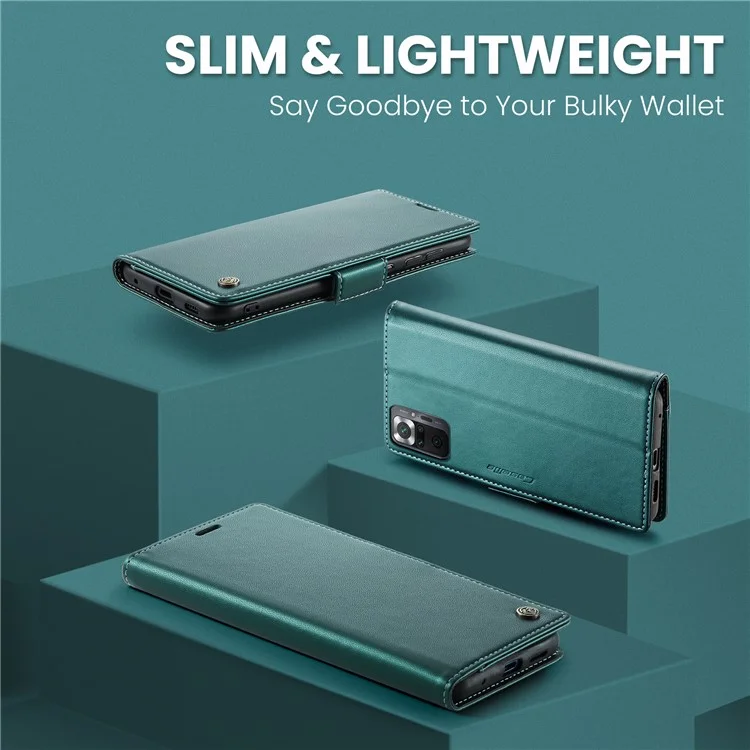 For Xiaomi Redmi Note 10 Pro 4G (India) / (Global) / Note 10 Pro Max 4G Leather Case CASEME 023 RFID Blocking 3 Card Slot Mobile Cover - Green
