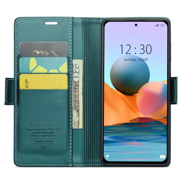For Xiaomi Redmi Note 10 Pro 4G (India) / (Global) / Note 10 Pro Max 4G Leather Case CASEME 023 RFID Blocking 3 Card Slot Mobile Cover - Green