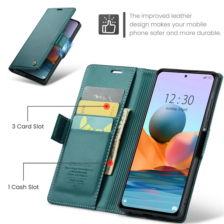 For Xiaomi Redmi Note 10 Pro 4G (India) / (Global) / Note 10 Pro Max 4G Leather Case CASEME 023 RFID Blocking 3 Card Slot Mobile Cover - Green