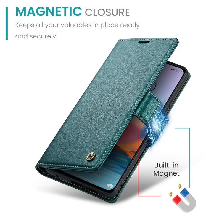 For Xiaomi Redmi Note 10 Pro 4G (India) / (Global) / Note 10 Pro Max 4G Leather Case CASEME 023 RFID Blocking 3 Card Slot Mobile Cover - Green