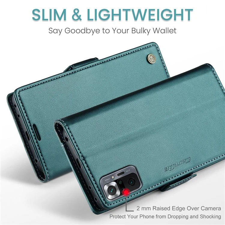 For Xiaomi Redmi Note 10 Pro 4G (India) / (Global) / Note 10 Pro Max 4G Leather Case CASEME 023 RFID Blocking 3 Card Slot Mobile Cover - Green