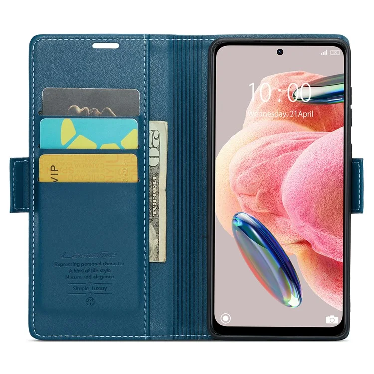 CASEME 023 Series Leather Case for Xiaomi Redmi Note 12 4G RFID Blocking Phone Cover with Stand Wallet - Blue