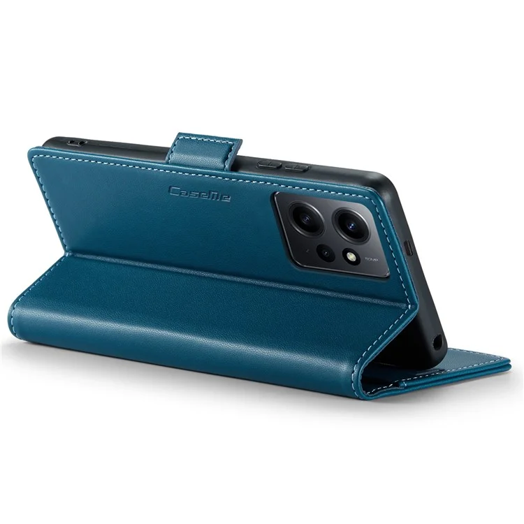 CASEME 023 Series Leather Case for Xiaomi Redmi Note 12 4G RFID Blocking Phone Cover with Stand Wallet - Blue