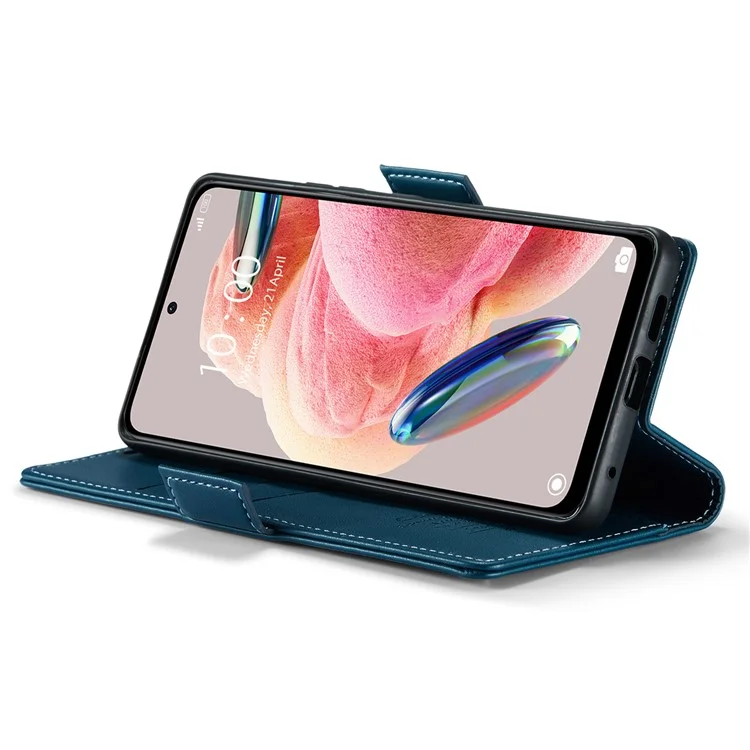 CASEME 023 Series Leather Case for Xiaomi Redmi Note 12 4G RFID Blocking Phone Cover with Stand Wallet - Blue