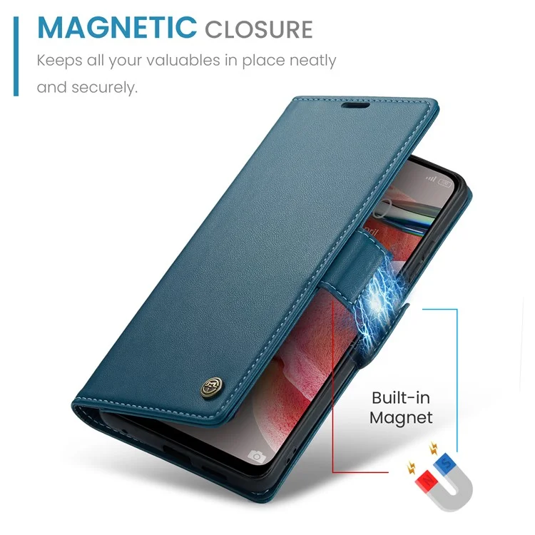 CASEME 023 Series Leather Case for Xiaomi Redmi Note 12 4G RFID Blocking Phone Cover with Stand Wallet - Blue