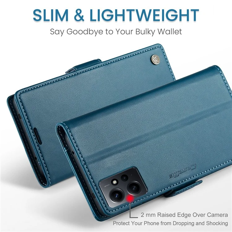 CASEME 023 Series Leather Case for Xiaomi Redmi Note 12 4G RFID Blocking Phone Cover with Stand Wallet - Blue