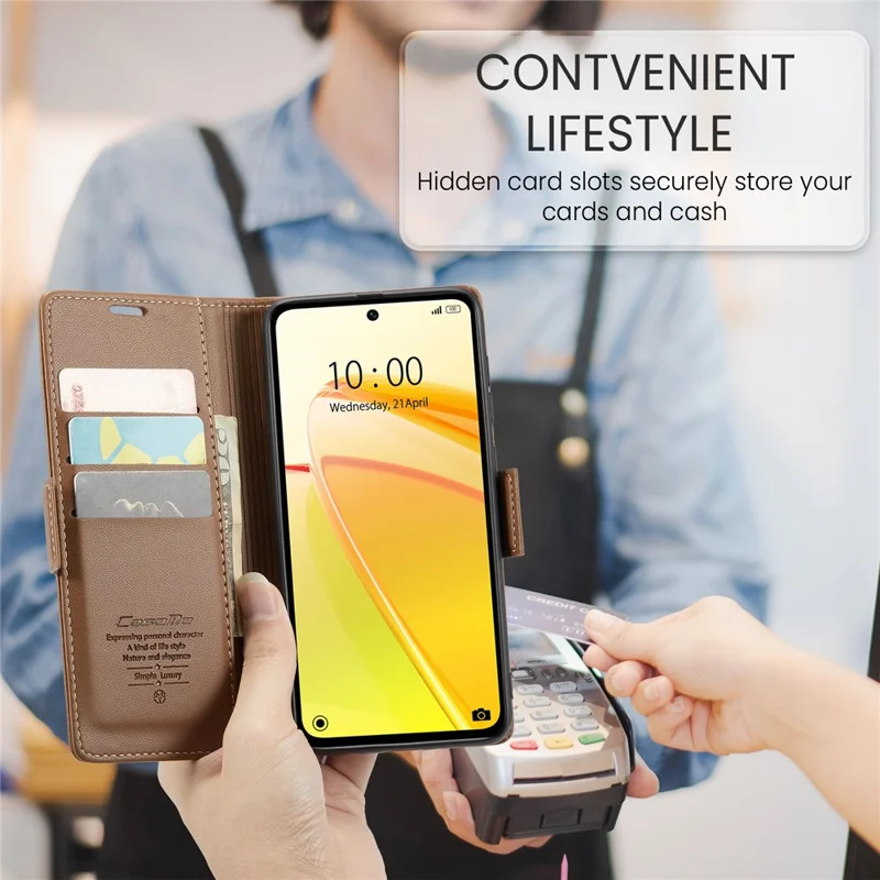 For Realme C55 4G Leather Case CASEME 023 RFID Blocking 3 Card Slot Mobile Cover - Brown