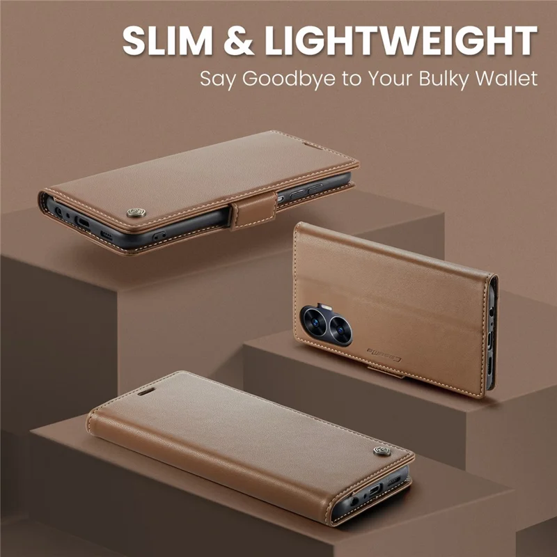 For Realme C55 4G Leather Case CASEME 023 RFID Blocking 3 Card Slot Mobile Cover - Brown