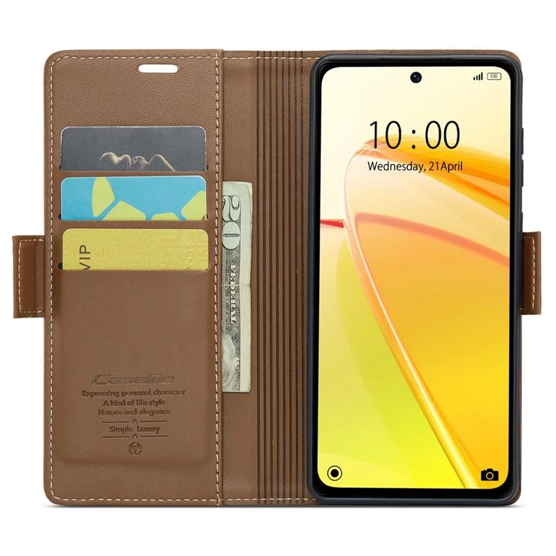 For Realme C55 4G Leather Case CASEME 023 RFID Blocking 3 Card Slot Mobile Cover - Brown