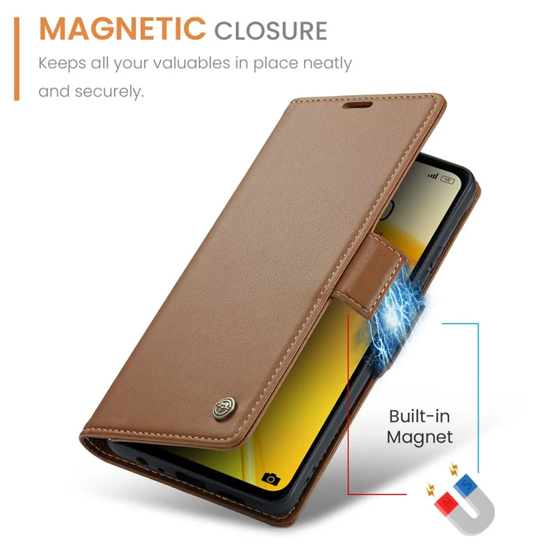 For Realme C55 4G Leather Case CASEME 023 RFID Blocking 3 Card Slot Mobile Cover - Brown