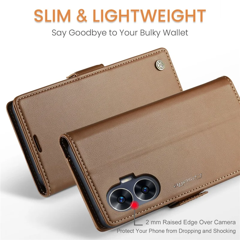 For Realme C55 4G Leather Case CASEME 023 RFID Blocking 3 Card Slot Mobile Cover - Brown