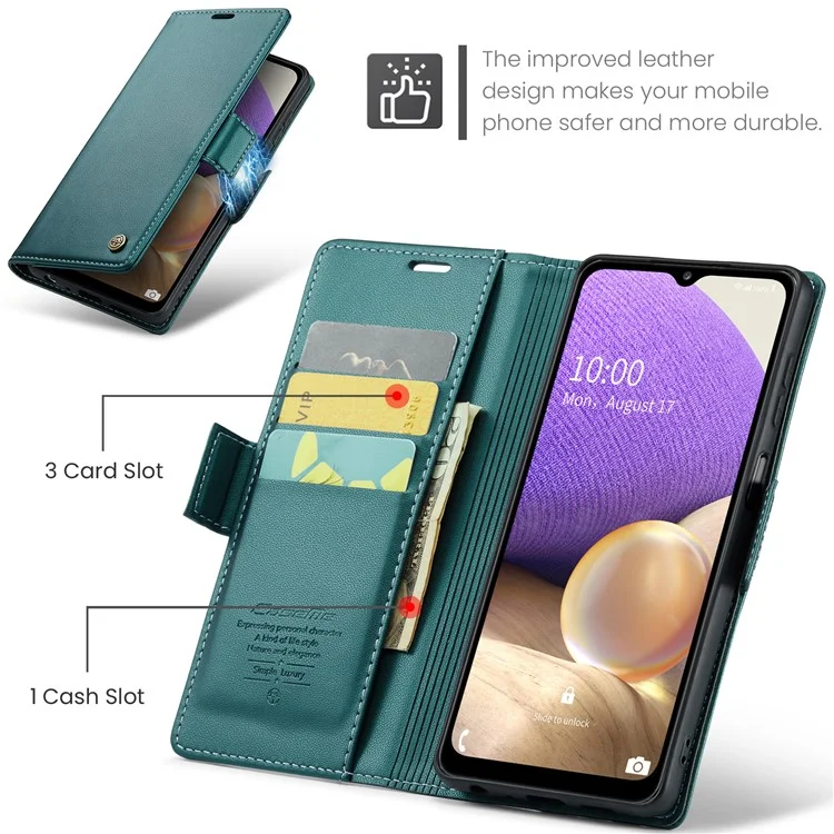 CASEME 023 Série pour Samsung Galaxy A32 5G / M32 5G Portefeuille de protection RFID Étui en cuir PU Support pour téléphone - Vert