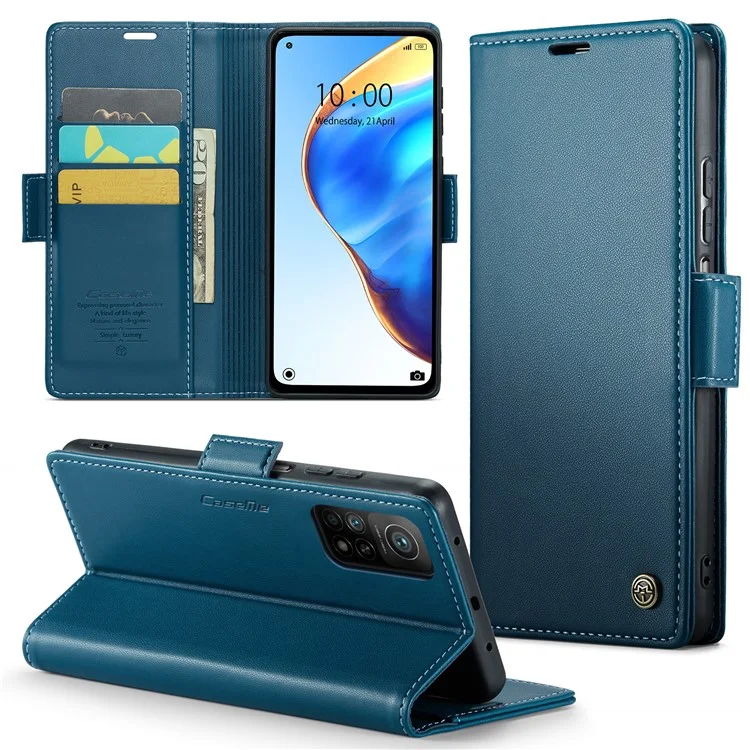 CASEME 023 Series For Xiaomi Mi 10T 5G / Mi 10T Pro 5G / Redmi K30S RFID Blocking PU Leather Wallet Case Stand Phone Cover - Blue