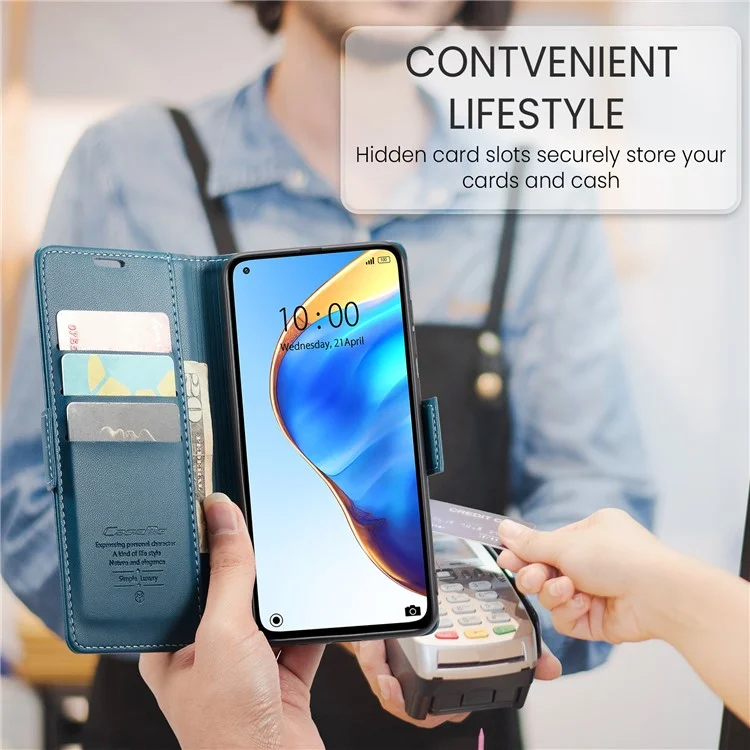CASEME 023 Série Pour Xiaomi Mi 10T 5G / Mi 10T Pro 5G / Redmi K30S Étui Portefeuille en Cuir PU Bloquant RFID avec Support - Bleu