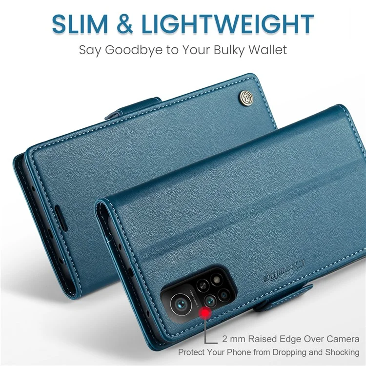 CASEME 023 Series For Xiaomi Mi 10T 5G / Mi 10T Pro 5G / Redmi K30S RFID Blocking PU Leather Wallet Case Stand Phone Cover - Blue