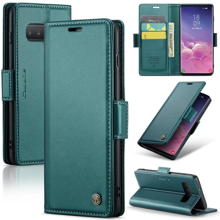 CASEME 023 Series для Samsung Galaxy S10 PU Кожаный чехол с RFID-блокировкой Бумажник Подставка Чехол для телефона - Зеленый