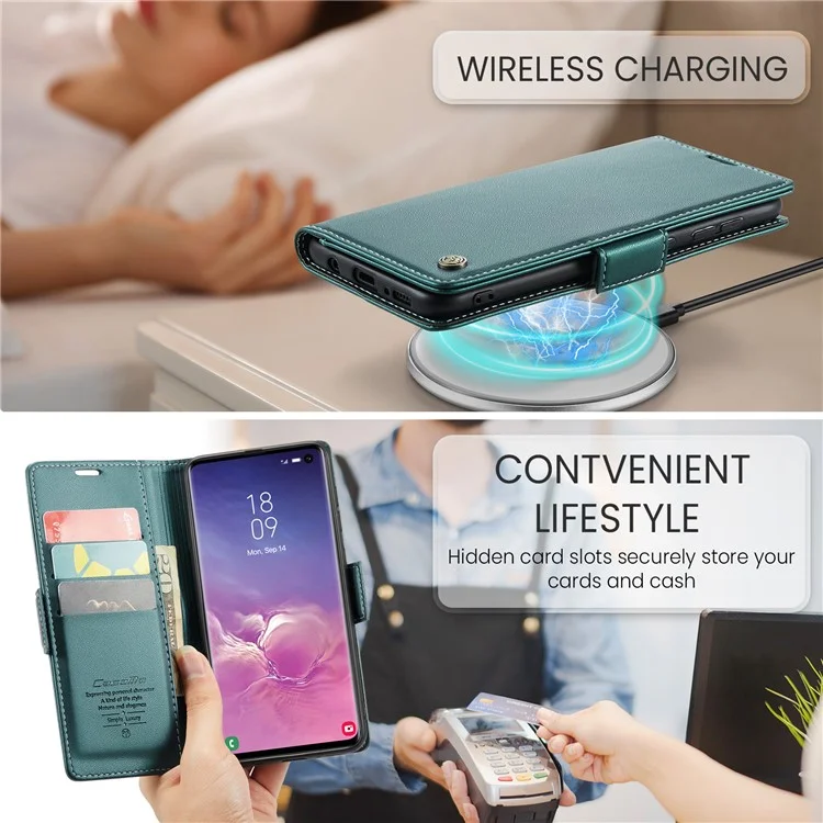CASEME 023 Series для Samsung Galaxy S10 PU Кожаный чехол с RFID-блокировкой Бумажник Подставка Чехол для телефона - Зеленый