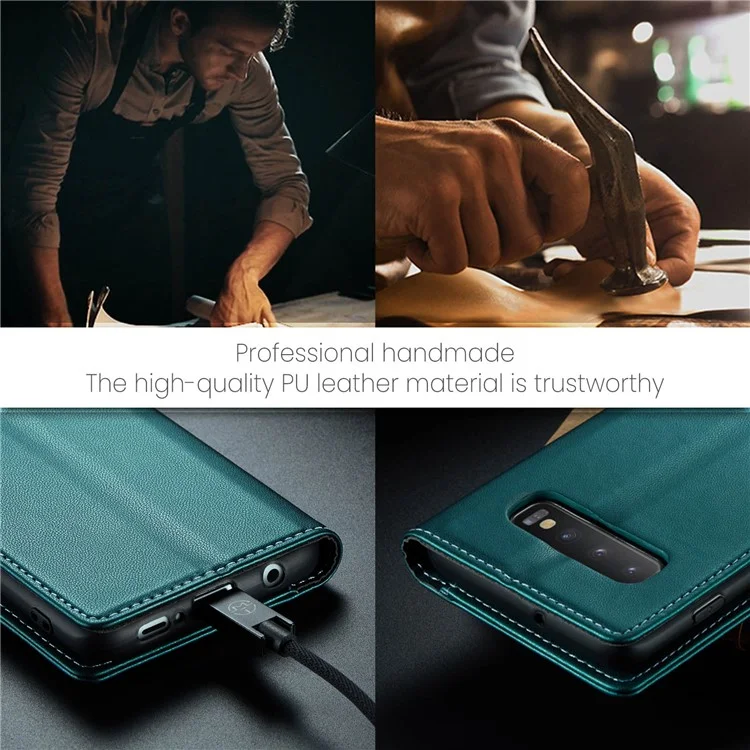 CASEME 023 Series для Samsung Galaxy S10 PU Кожаный чехол с RFID-блокировкой Бумажник Подставка Чехол для телефона - Зеленый