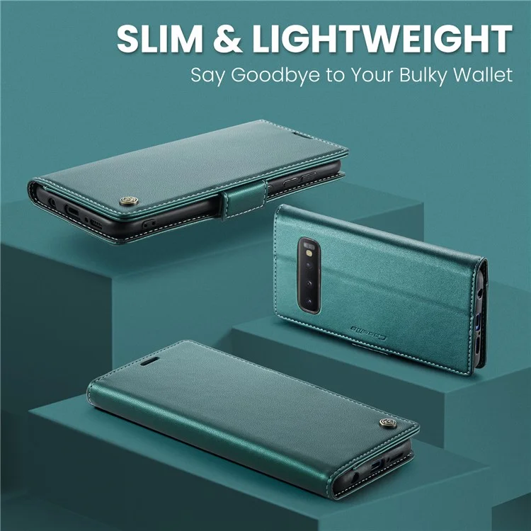 CASEME 023 Series для Samsung Galaxy S10 PU Кожаный чехол с RFID-блокировкой Бумажник Подставка Чехол для телефона - Зеленый