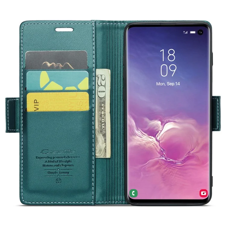 CASEME 023 Series для Samsung Galaxy S10 PU Кожаный чехол с RFID-блокировкой Бумажник Подставка Чехол для телефона - Зеленый