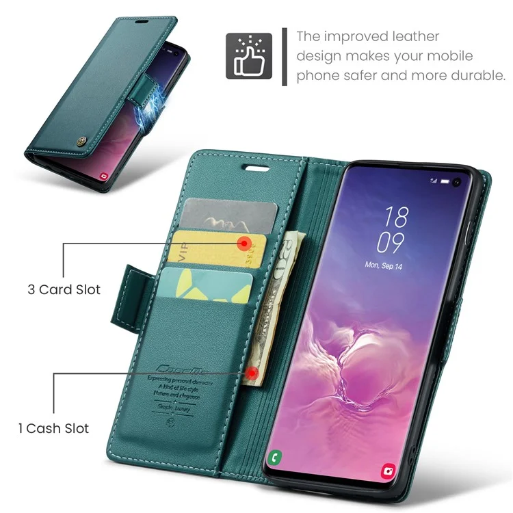 CASEME 023 Series для Samsung Galaxy S10 PU Кожаный чехол с RFID-блокировкой Бумажник Подставка Чехол для телефона - Зеленый